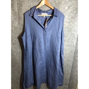 Philosophy Dress Womens 2X Blue Linen Collared Sleeveless Swing Knee Length
